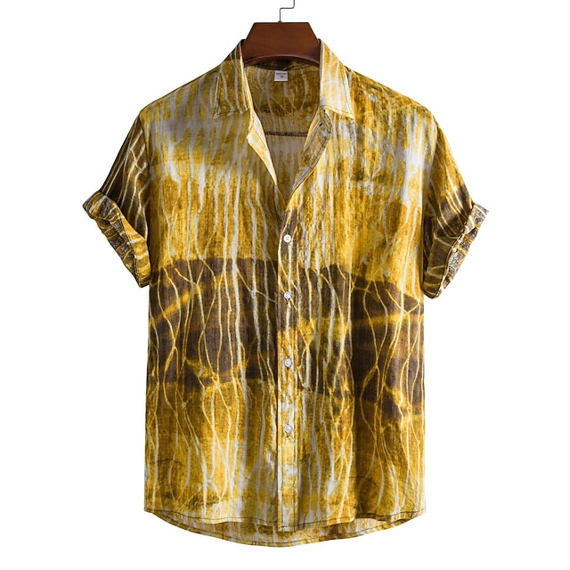 

Men's Shirt Geometry Plus Size Turndown Holiday Print Short Sleeve Tops 2pcs Beach Light Yellow