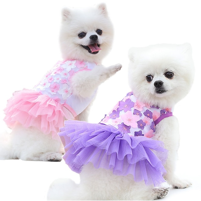  Dog Cat Dress Flower Cat Fashion Cute Outdoor Casual Daily Dog Clothes Puppy Clothes Dog Outfits Soft White Pink Blue Costume for Girl and Boy Dog Padded Fabric XS S M L XL