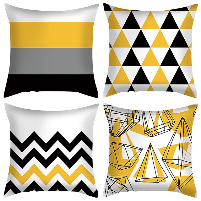 

Geometric Double Side Cushion Cover 4PC Soft Decorative Square Throw Pillow Cover Cushion Case Pillowcase for Bedroom Livingroom Superior Quality Machine Washable Indoor Cushion for Sofa Couch Bed Chair