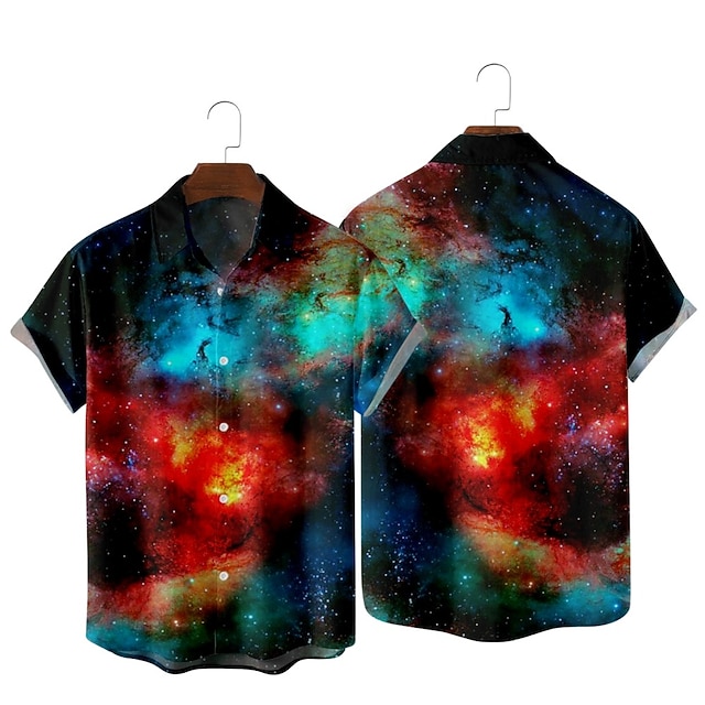 

Men's Shirt 3D Print Galaxy Classic Collar Party Daily Print Short Sleeve Tops Streetwear Hawaiian Black