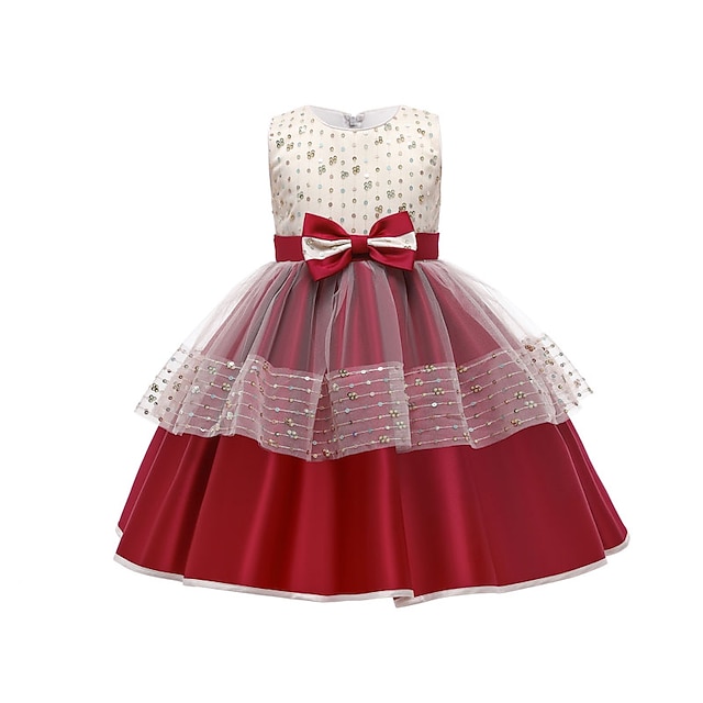

Kids Little Girls' Dress Plain Tulle Dress Party Daily Sequins Bow Multicolor Green Blue Knee-length Sleeveless Elegant Cute Dresses Children's Day Spring Summer Slim 3-10 Years