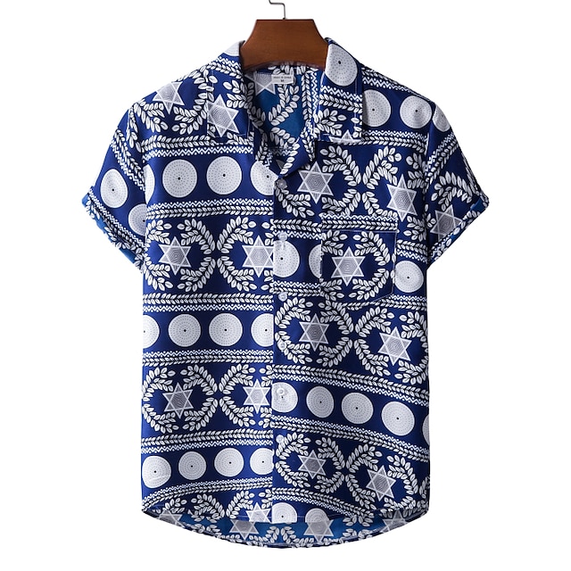 

Men's Shirt Tree Geometry Turndown Home Street Print Short Sleeve Tops 2pcs Ethnic Style Vintage Streetwear western style Blue / White