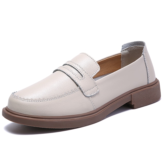 

Women's Loafers Lolita Chunky Heel Round Toe Casual Minimalism Daily Work PU Leather Loafer Fall Spring Solid Colored Almond Black Beige