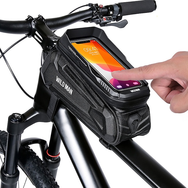 

WILD MAN 1.2 L Bike Frame Bag Top Tube Touchscreen Reflective Waterproof Bike Bag PU Leather TPU EVA Bicycle Bag Cycle Bag Cycling Outdoor Exercise
