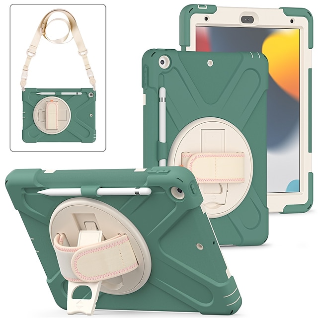 

Tablet Case Cover For Apple iPad 10.2'' 9th 8th 7th iPad Air 4th iPad Pro 12.9'' 5th iPad mini 6th Shoulder Strap Shockproof Dustproof Camouflage Solid Colored TPU PC