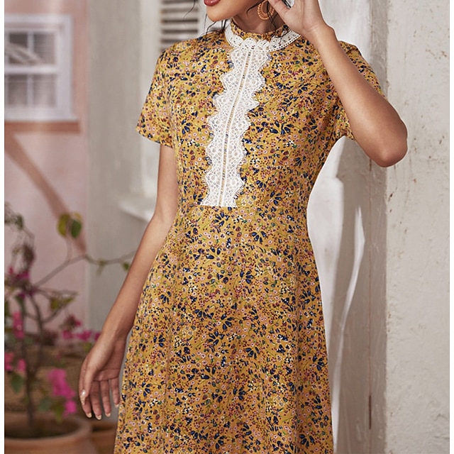 

Women's A Line Dress Maxi long Dress Yellow Short Sleeve Paisley Chiffon Spring Summer Crew Neck Elegant Luxurious Elegant Cap Sleeve Mesh S M L XL