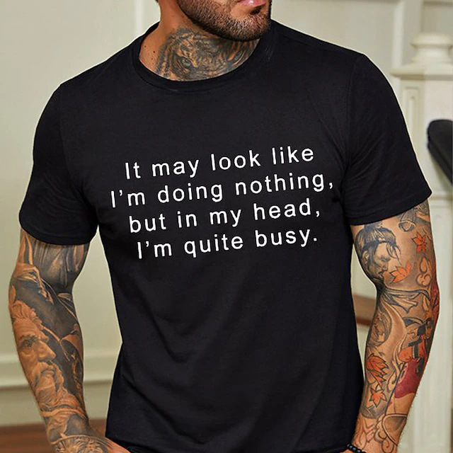 Men's Letter T Shirt Casual Style Cotton Short Sleeve Graphic Shirt ...