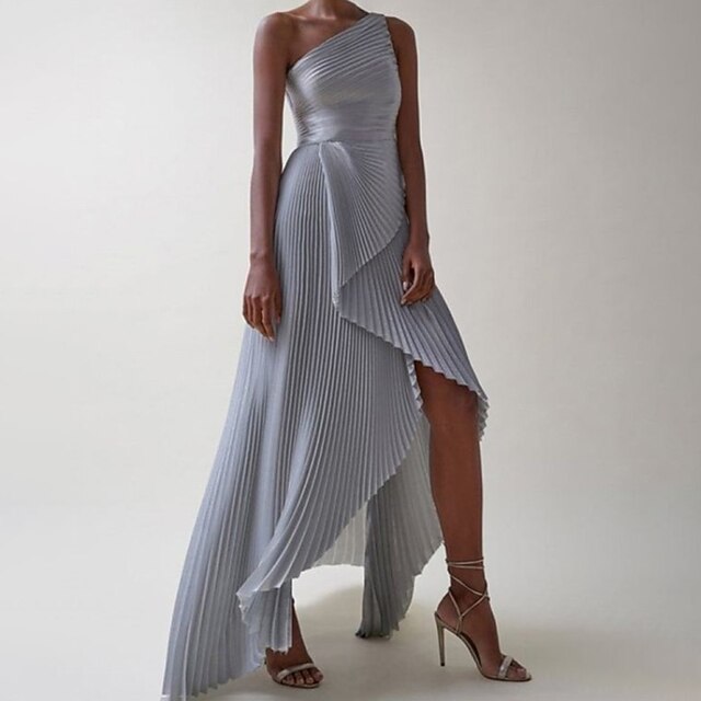 

Women's A Line Dress Maxi long Dress Gray Sleeveless Solid Color Split Ruched Spring Summer One Shoulder Personalized Vacation 2022 S M L XL XXL 3XL