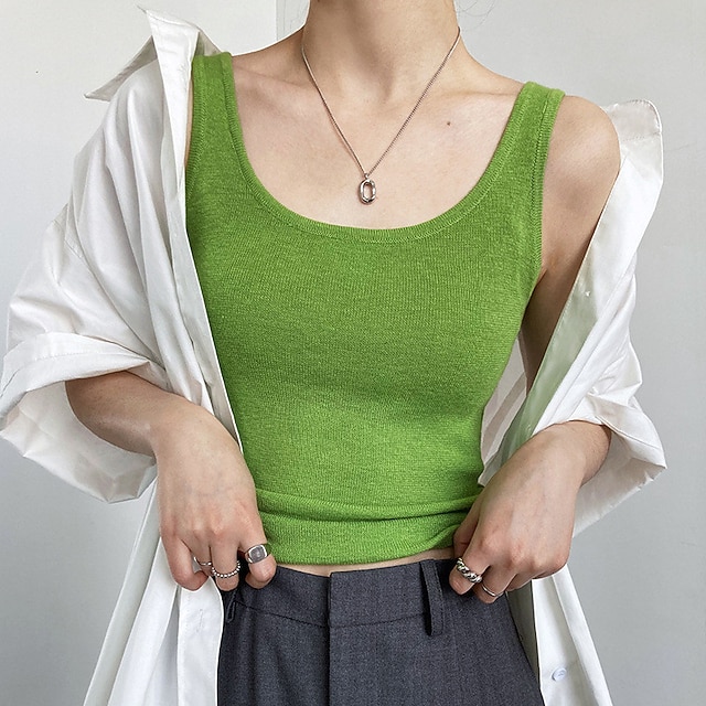 

Women's Vest Knitted Pure Color Stylish Casual Soft Sleeveless Sweater Cardigans U Neck Spring Summer Green Blue Black