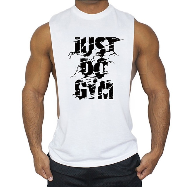 

Men's Tank Top Vest Undershirt Hot Stamping Graphic Letter Crew Neck Street Casual Print Sleeveless Tops Cotton Lightweight Fashion Breathable Comfortable Blue White Black / Summer
