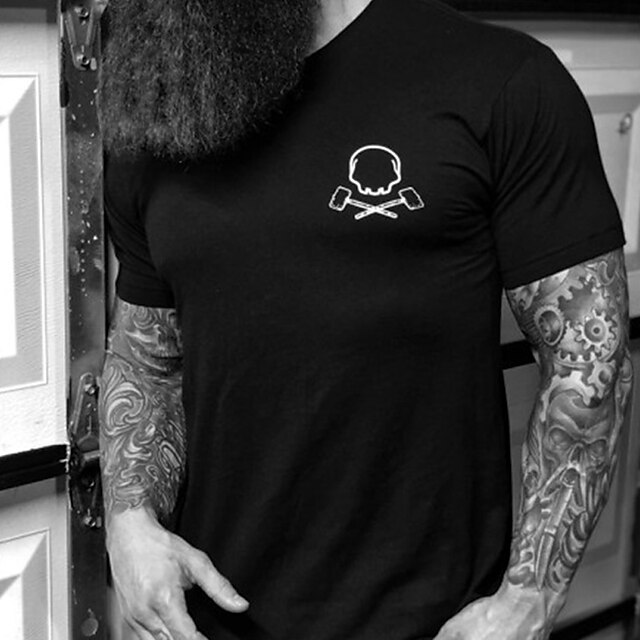 

Men's T shirt Hot Stamping Graphic Skull Letter Crew Neck Casual Daily Print Short Sleeve Tops Lightweight Fashion Big and Tall Sports Black