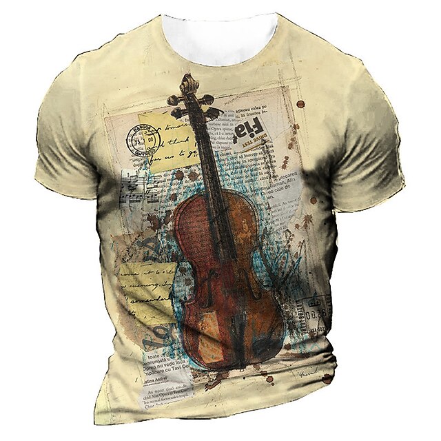 

Men's Unisex T shirt 3D Print Graphic Prints Musical Instrument Crew Neck Street Daily Print Short Sleeve Tops Casual Vintage Designer Big and Tall Khaki