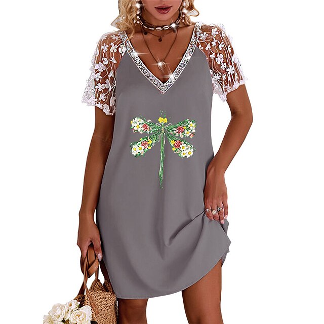 

Women's Shift Dress Short Mini Dress White Gray Pink Short Sleeve Animal Lace Print Spring Summer V Neck Stylish Casual Modern 2022 S M L XL XXL