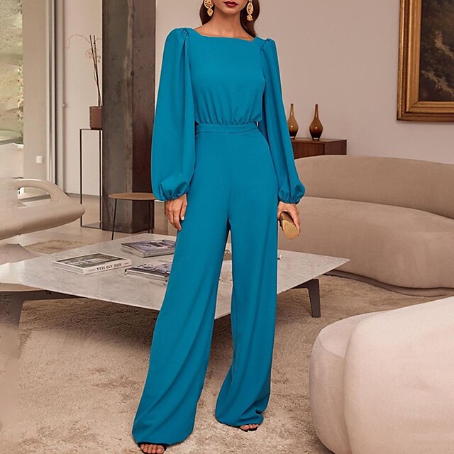 

Women's Jumpsuit Backless Drawstring Solid Color Square Neck Holiday Party Street Wide Leg Regular Fit Long Sleeve Blue Wine S M L Spring