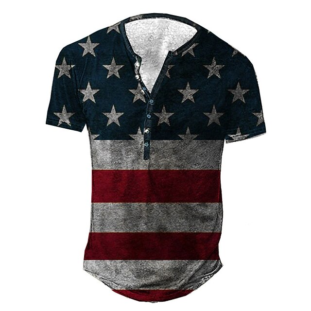 

Men's Henley Shirt Tee T shirt 3D Print Graphic National Flag Plus Size Henley Daily Sports Button-Down Print Short Sleeve Tops Basic Casual Classic Designer Blue