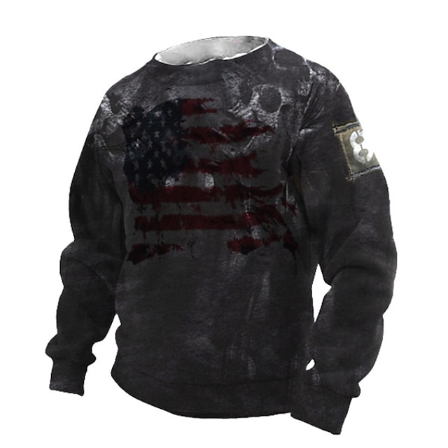 

Men's Sweatshirt Pullover Graphic American Flag Print Sports Outdoor Casual Daily 3D Print Basic Casual Western Aztec Hoodies Sweatshirts Black