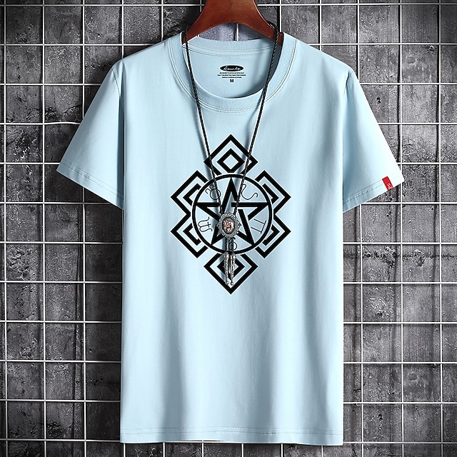 

Men's T shirt Print Geometry Round Neck Casual Daily Short Sleeve Tops Lightweight Formal Breathable White Black Dark Gray