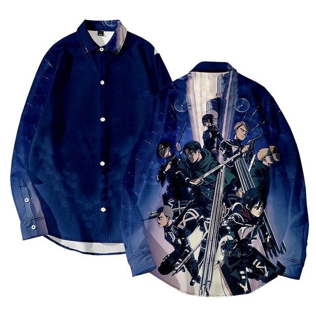 

Inspired by Attack on Titan levi ackerman Eren Yeager Cosplay Costume Cartoon Terylene Anime Harajuku Graphic Shirt For Men's / Women's