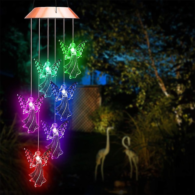  led ηλιακός άγγελος αέρας κουδούνι φως διακόσμηση κήπου δημιουργική τέχνη πολύχρωμα φώτα υπαίθρια κρεμαστά στολίδια εσωτερικού χώρου μενταγιόν δώρα