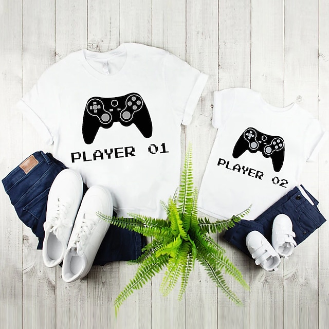 Baby & Kids Matching Outfits | Dad and Son T shirt Tops Letter Street Print White Short Sleeve Active Matching Outfits - EF73958