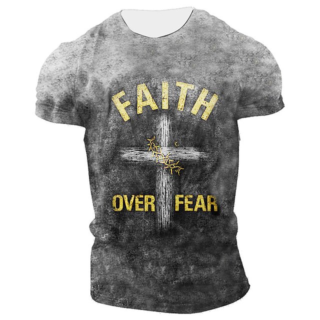

Men's Unisex T shirt 3D Print Graphic Prints Cross Crew Neck Street Daily Print Short Sleeve Tops Casual Vintage Designer Big and Tall Gray