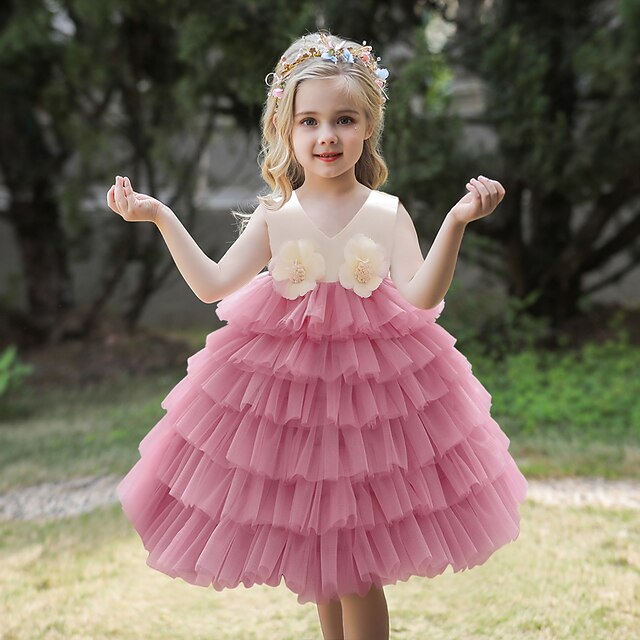 

Toddler Little Girls' Dress Flower Tulle Dress Party Daily Patchwork Multicolor Blue Pink Knee-length Sleeveless Elegant Cute Dresses Children's Day Spring Summer Slim 1-5 Years