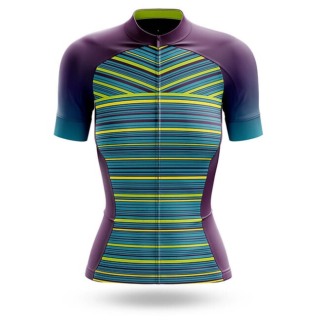 

21Grams Women's Short Sleeve Cycling Jersey Summer Spandex Green Stripes Bike Top Mountain Bike MTB Road Bike Cycling Quick Dry Moisture Wicking Sports Clothing Apparel / Stretchy / Athleisure