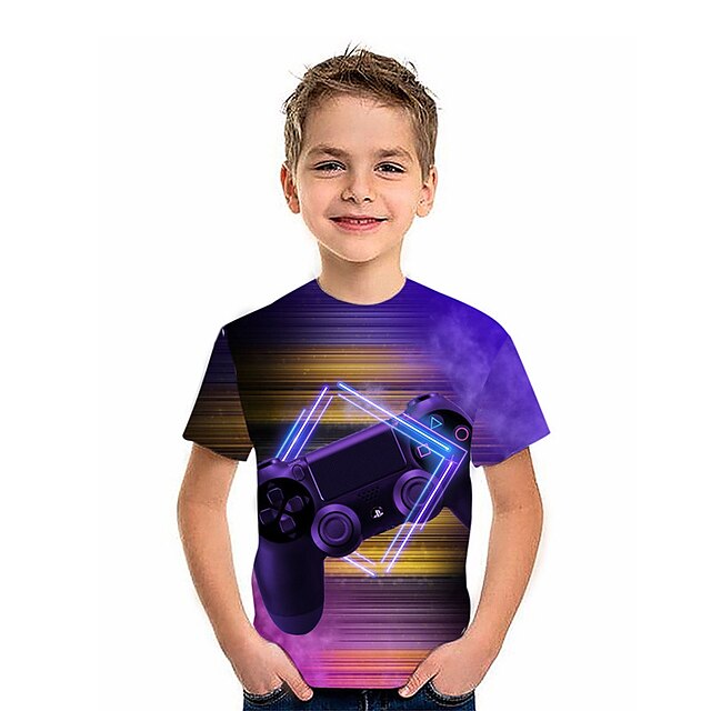  Kids Boys T shirt Short Sleeve 3D Print Game Purple Children Tops Spring Summer Active Fashion Daily Daily Indoor Outdoor Regular Fit 3-12 Years