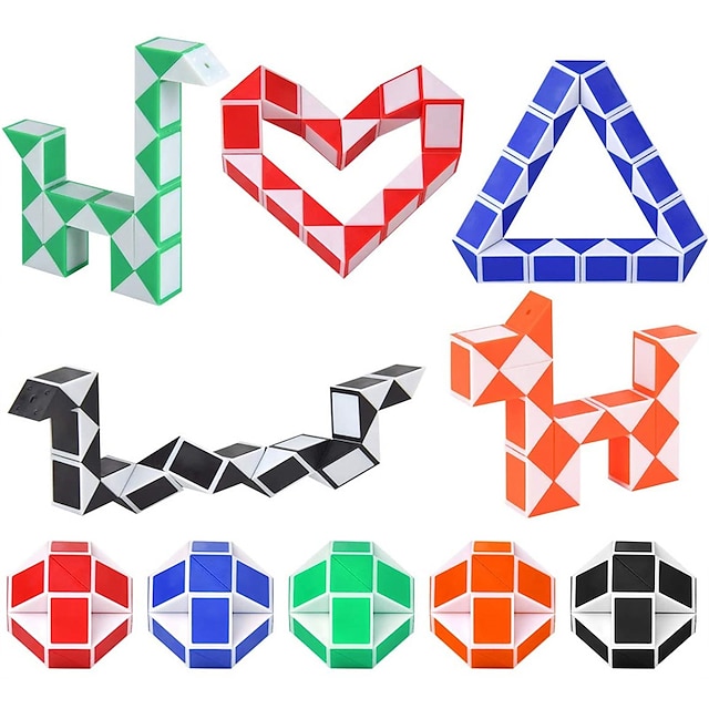  Lot de 24 cubes de vitesse magiques de 24 blocs, jouets de puzzle torsadés mini serpent pour le développement de l'intelligence de l'adolescent, remplisseurs de sacs de fête (couleurs aléatoires).