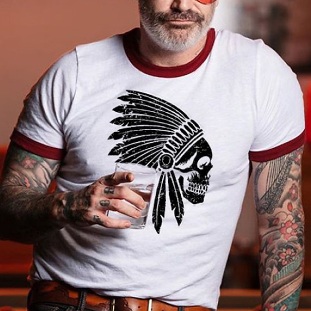 

Men's T shirt Skull Crew Neck Casual Daily Short Sleeve Tops Lightweight Fashion Big and Tall Sports White