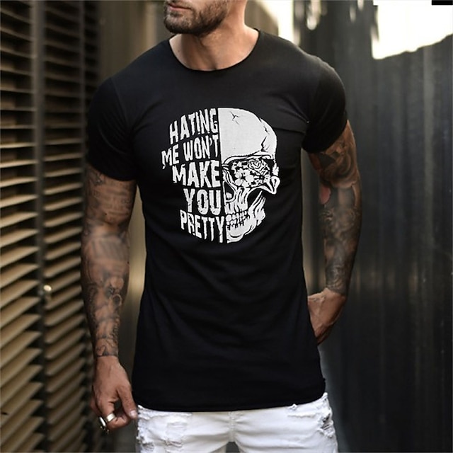 

Men's T shirt Skull Crew Neck Casual Daily Short Sleeve Tops Lightweight Fashion Big and Tall Sports Black