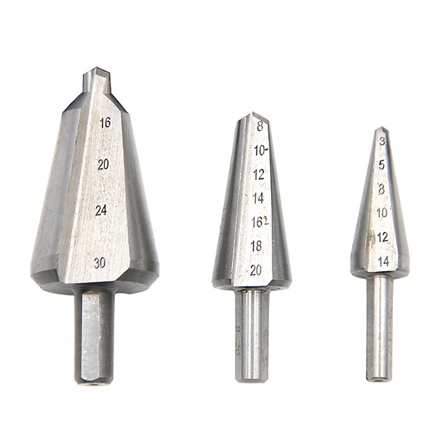 3pcs Step Drill Bits HSS 6542 Umbrella Drill Carbon Steel/Wood/Pv Board Chamfering Cutter Chamfer M2 16-30.5mm 6-20mm 3-14mm4