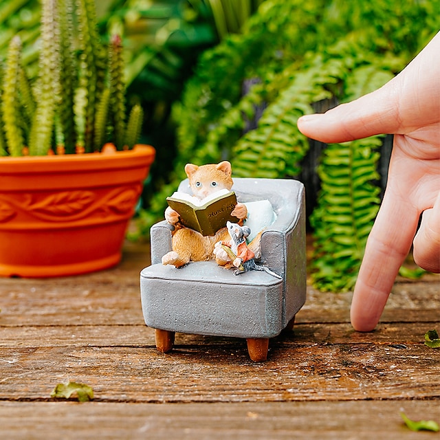 Home & Garden Home Decor | Decorative Gardening Sofa Cat/reading Cat/magnifying Glass Dog/two Snails/reading Squirrel/stone Read