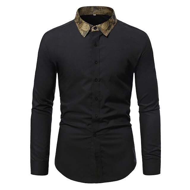 

Men's Shirt Print Graphic Color Block Button Down Collar Casual Daily Patchwork Print Long Sleeve Tops Simple Lightweight Basic Color Block Black Navy Blue