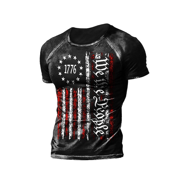 

Men's T shirt 3D Print Graphic National Flag Letter Crew Neck Casual Daily Print Short Sleeve Tops Lightweight Fashion Big and Tall Sports Black