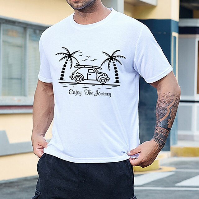 

Men's T shirt Hot Stamping Graphic Prints Coconut Tree Crew Neck Street Casual Print Short Sleeve Tops Basic Fashion Designer Big and Tall White Black Khaki
