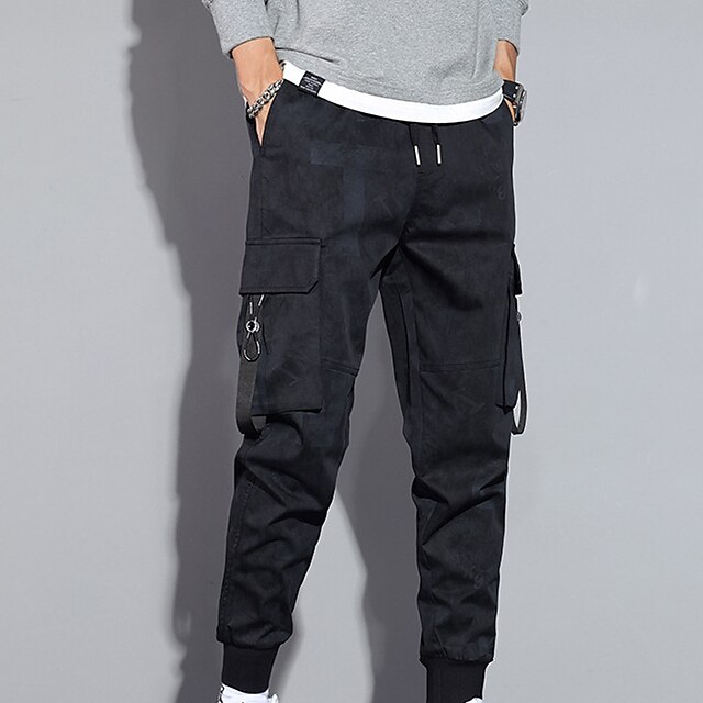 

Men's Fashion Streetwear Jogger Tactical Cargo Trousers Multiple Pockets Elastic Drawstring Design Pants Casual Daily Solid Color Comfort Soft Mid Waist Black Khaki L XL XXL 3XL 4XL