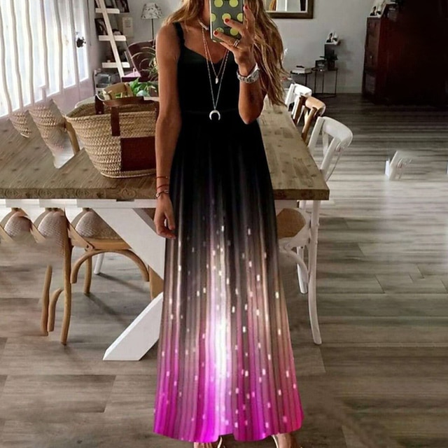 

Women's Strap Dress Maxi long Dress Purple Sleeveless Color Gradient Backless Cold Shoulder Spring Summer Spaghetti Strap Casual 2022 S M L XL XXL 3XL 4XL 5XL
