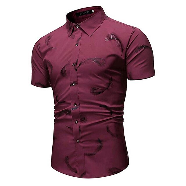 Mens Clothing Mens Shirts | Mens Dress Shirt Print Feather Turndown Street Daily Button-Down Print Short Sleeve Tops Business Cl