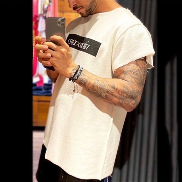 

Men's T shirt Letter Crew Neck Casual Daily Short Sleeve Tops Lightweight Fashion Big and Tall Sports White