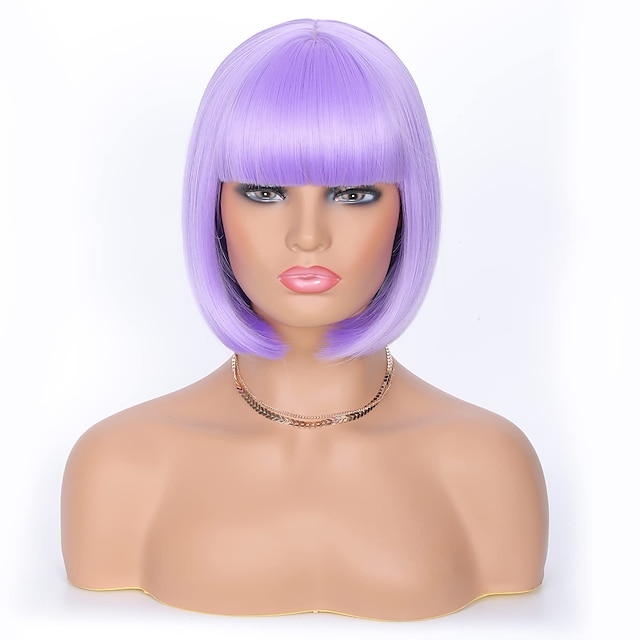 Beauty & Hair Wigs & Hair Pieces | Purple Bob Wig With Bangs Short Bob Wig Synthetic Heat-resistant Wig Color Straight Bob Wig N