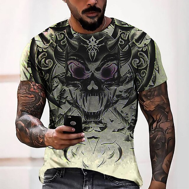 

Men's Tee T shirt 3D Print Graphic Round Neck Casual Daily 3D Print Short Sleeve Tops Fashion Designer Cool Comfortable Beige