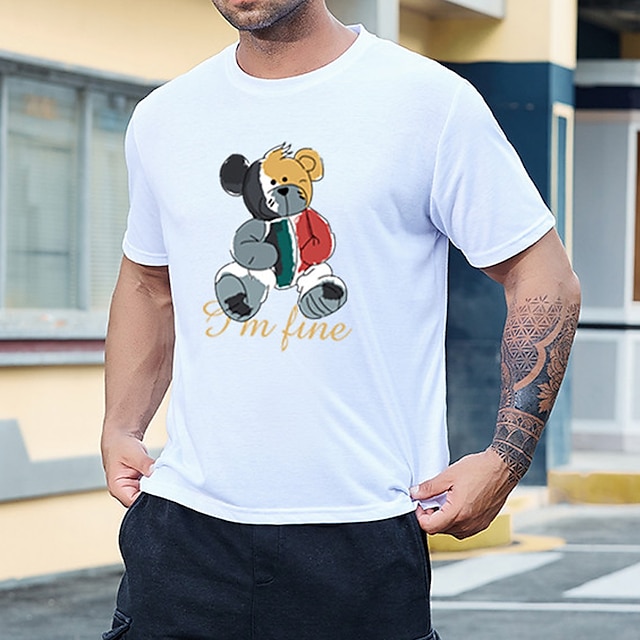

Men's T shirt Hot Stamping Graphic Prints Toy Bear Crew Neck Street Casual Print Short Sleeve Tops Basic Fashion Designer Big and Tall White Black Khaki