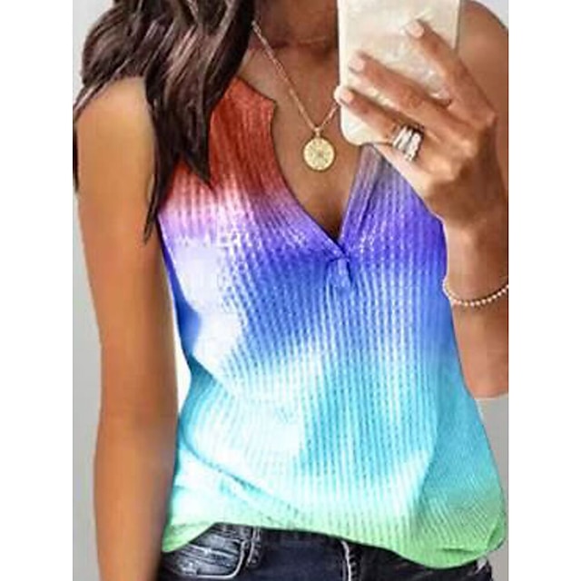 

Women's Tank Top Vest Tie Dye Print V Neck Casual Streetwear Tops Green Blue Purple / 3D Print
