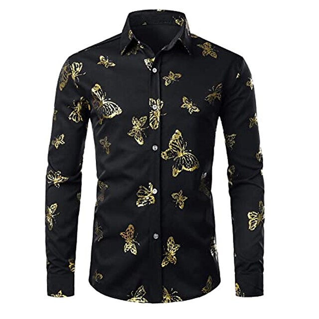 

Men's Shirt Floral Turndown Street Casual Button-Down Long Sleeve Tops Casual Fashion Breathable Comfortable Wine Blue White