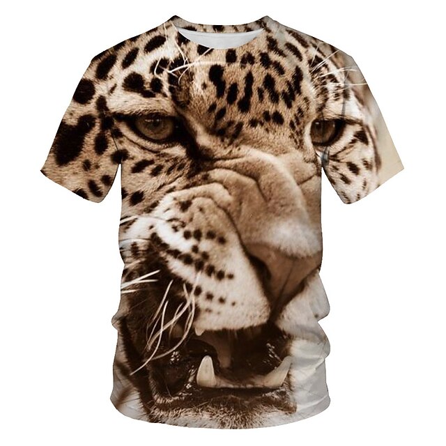 

Men's T shirt Tiger Round Neck Casual Daily Print Short Sleeve Tops Casual Slim Fit White Yellow