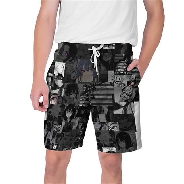 

Men's Streetwear Hawaiian Shorts Beach Shorts 3D Print Elastic Drawstring Design Short Pants Casual Daily Cartoon Graphic Breathable Soft Mid Waist BlackGrey Green Black Yellow S M L XL XXL