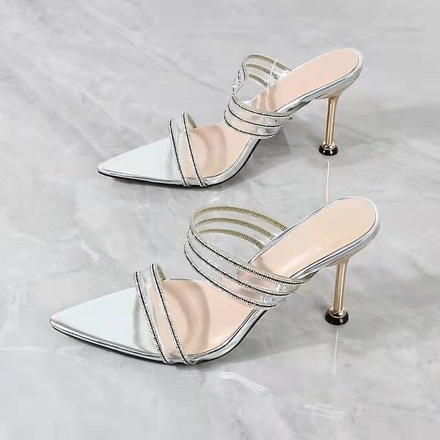 

Women's Sandals Plus Size Sparkling Glitter Pumps Open Toe Casual Daily Glitter Loafer Spring Summer Solid Colored Black Champagne Silver