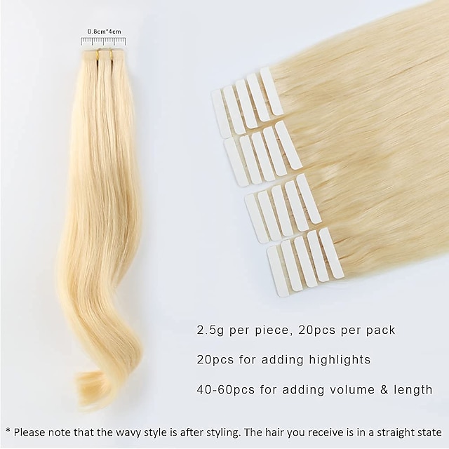  Cintas Adhesivas Extensiones de cabello Pelo Natural 1 paquete Paquete Ondulado Grande Extensiones de cabello