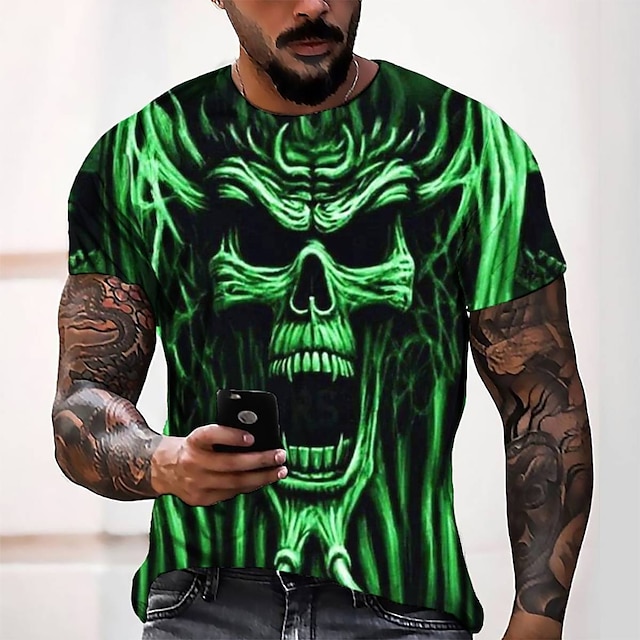 

Men's Tee T shirt 3D Print Graphic Round Neck Casual Daily 3D Print Short Sleeve Tops Fashion Designer Cool Comfortable Green